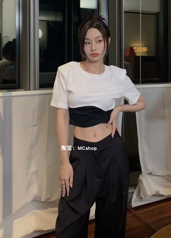 [fan fan] fashion Han Fan Er color blocking short sleeve T-shirt 5818# JJ