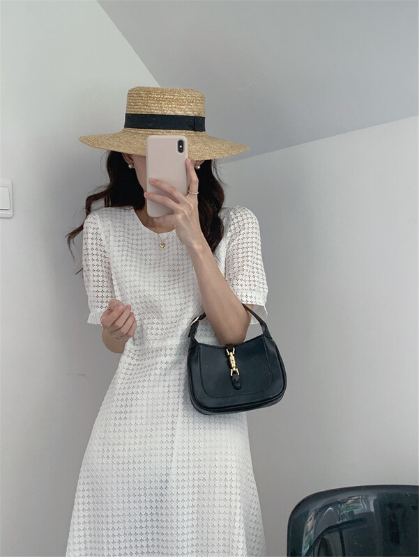 [sway] Korean round neck versatile Lace Crochet Dress ys1-1213# XYY