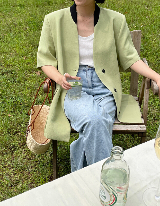 New in early summer! [Hello September] Korean color contrast collar short sleeve suit m2477# CLS