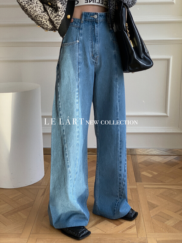 goods in stock! New year in early spring! [le lart] fashionable French temperament irregular high waist stitched floor dragging jeans n020# jhy