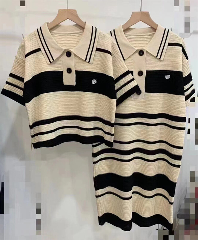 [neeko] simple and versatile stripe short knit shirt 8068# JJ