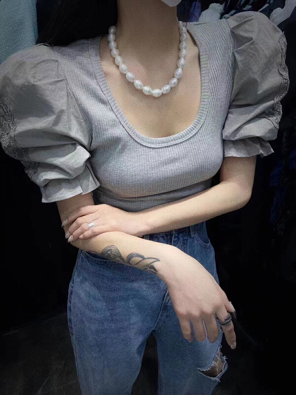 [lidada] bubble sleeve age reducing slim shirt 2966# HBx