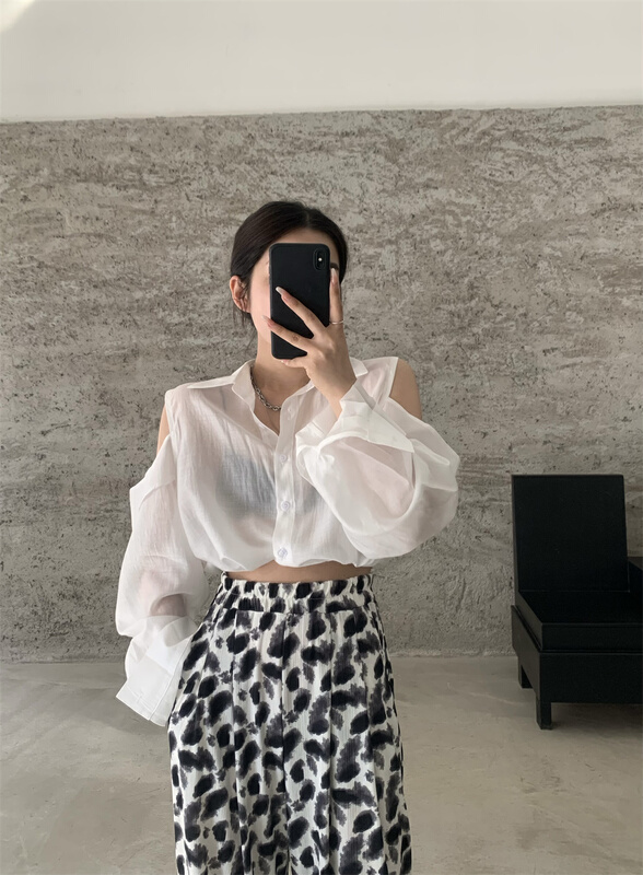 [3. Three point] off shoulder single breasted Korean small shirt 7205# cqw