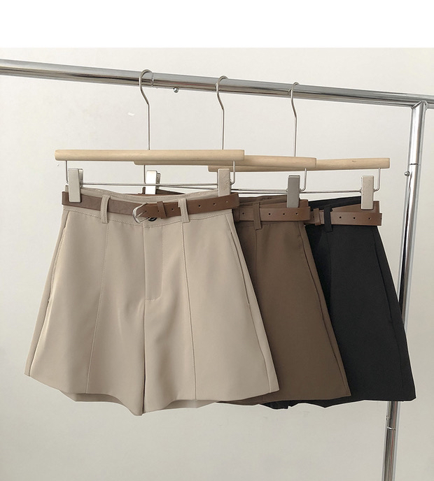 New year in early spring! [Gangan] Korean retro versatile A-line solid color wide leg casual shorts (with belt) 6282# ll