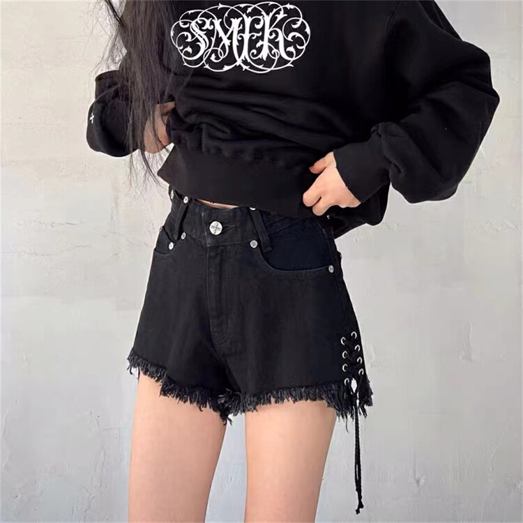 [Kexin] personality trend lace up hot girl denim shorts 6078# LSL
