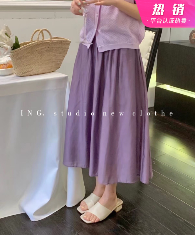 初夏上新！【ING】簡約百搭鬆緊腰半身裙  7681#  HBX