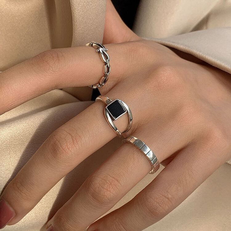 [inside] light luxury simple fashion exquisite geometric square personalized versatile ring j2286# zxl