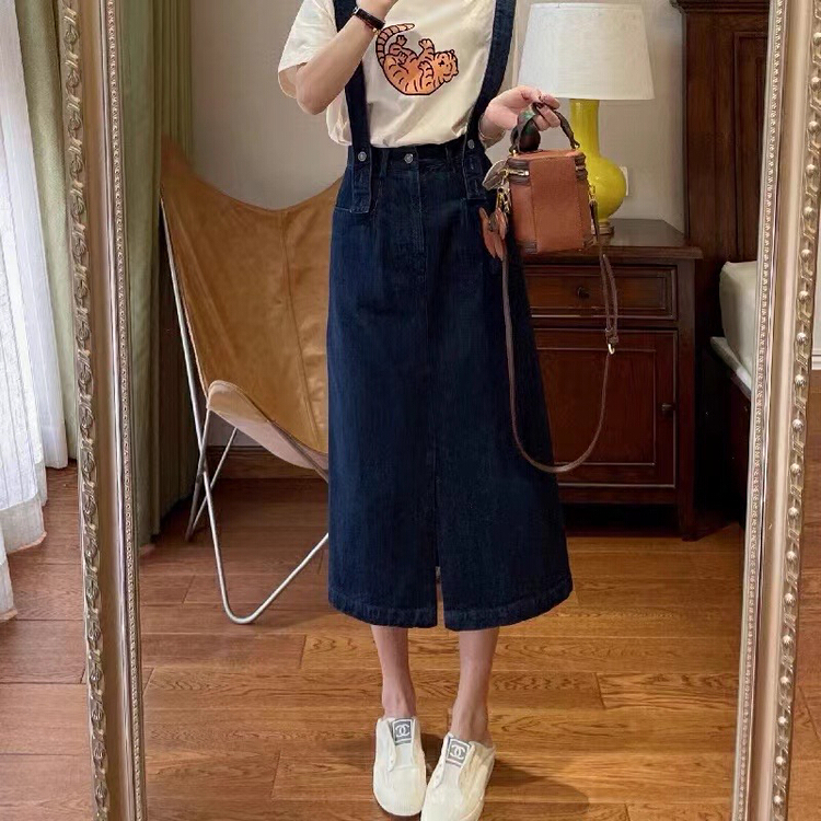 [M +] Korean fashion denim strap skirt 21996# CLS