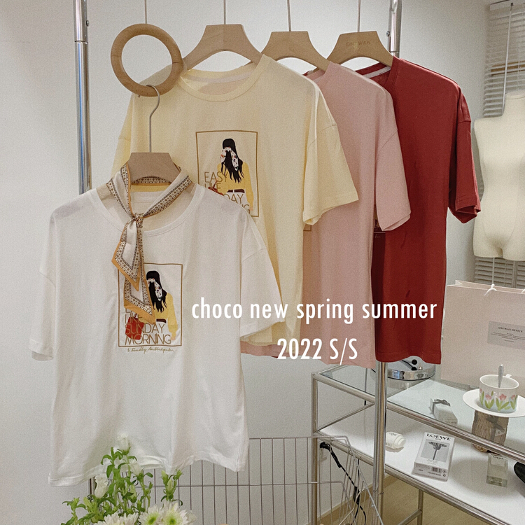 New year in early spring! [choco] Pullover heavy industry embroidery back girl short sleeve T-shirt (with silk scarf) 8145# HBx