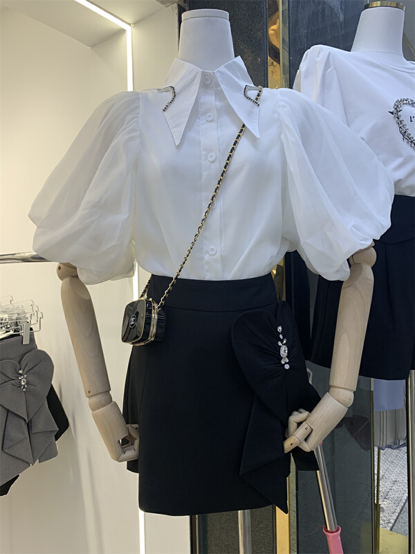 New in early summer! [Yashili] Korean Solid Color Bubble Sleeve Shirt 6912# PCZ