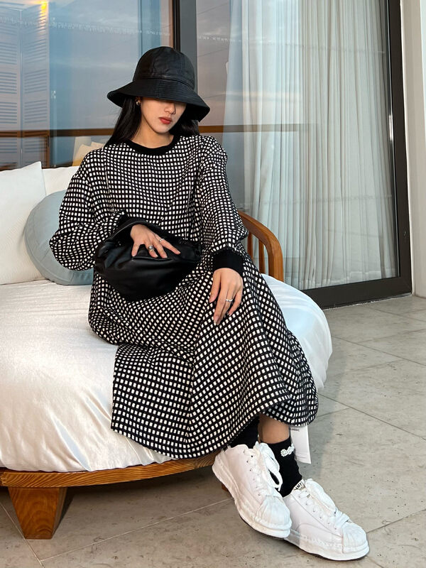 New year in early spring! [Bu class] Plaid versatile crew neck dress 13532# zxl
