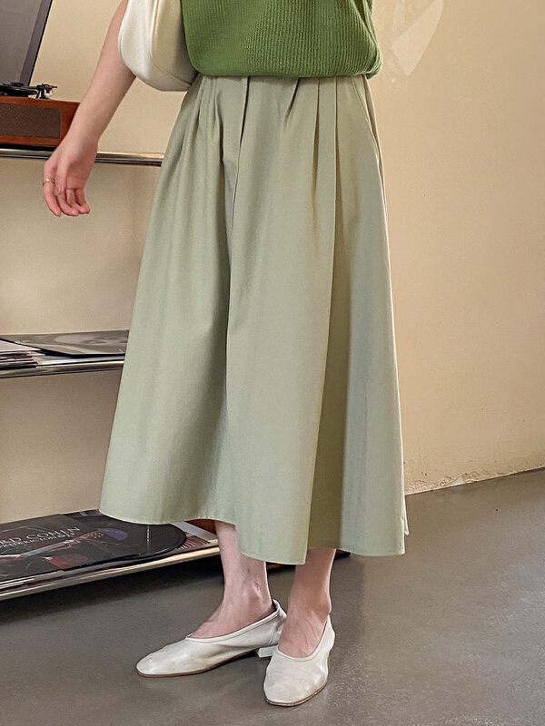 New in early summer! [C for her] simple solid color medium length skirt (with waist rope) 5100# XJ