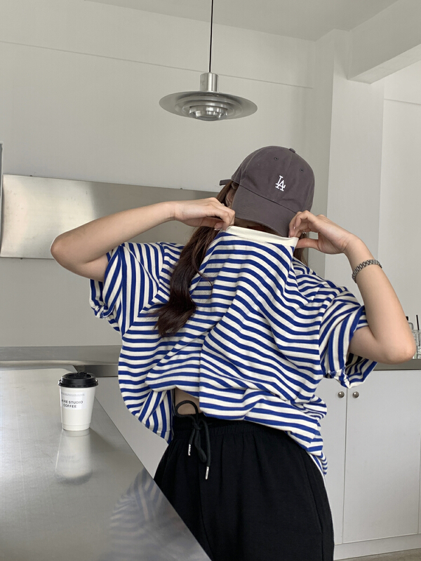 New in early summer! [11An] classic stripe crew neck short sleeve T-shirt a6319# LSL