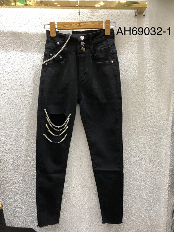 [queen] niche chain design love button jeans (chain cannot be disassembled) ah69032-1# ozq