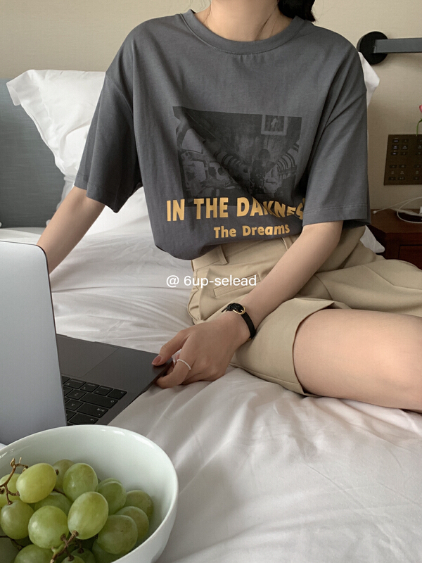 New in early summer! [6-up] Korean retro fashion printed short sleeve T-shirt 68228# XJ