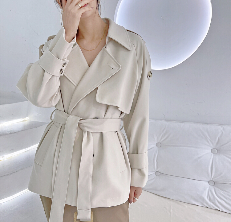 goods in stock! New year in early spring! [salmoka] fashion Korean style loose windbreaker (with belt) 2029# jhy
