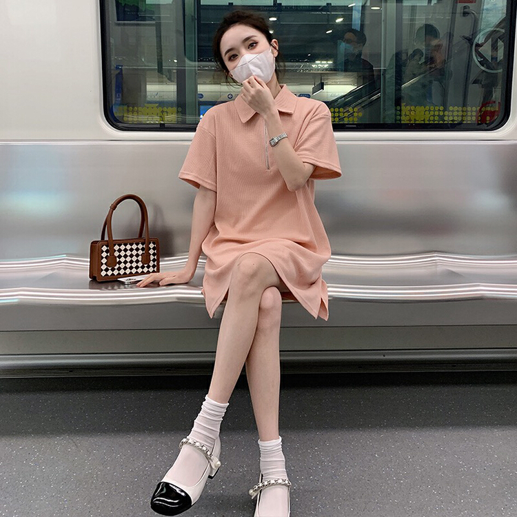 [Kiki studio] Korean casual polo collar short sleeve dress 5915# hjy