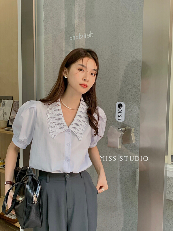[miss miss miss home] Korean lace collar simple shirt (only shirts) l6618# zjy