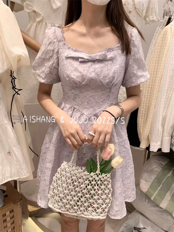goods in stock! [AI Shang] Korean lady high waist thin dress 33100# hjy