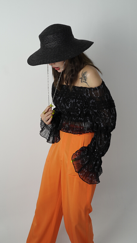 [d.two D2] niche design one shoulder chiffon shirt 2121520# hyy