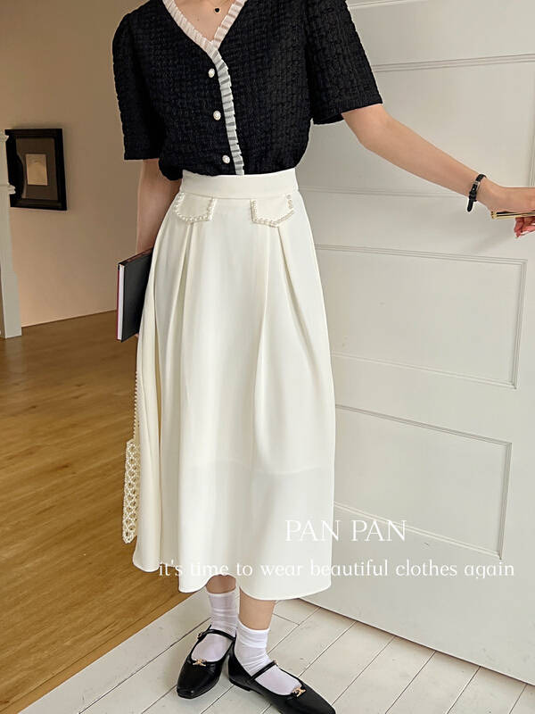 New in early summer! [Panpan] temperament nail bead medium length skirt 8319# cqw