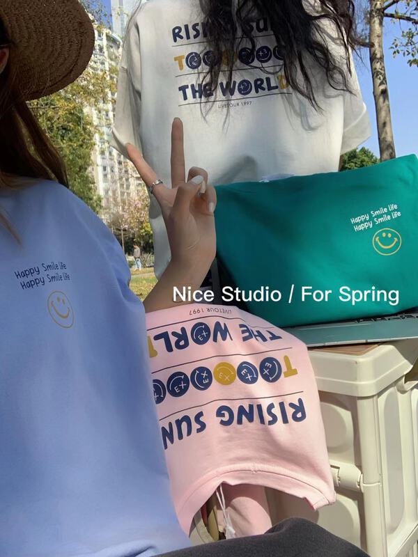 New in early summer! [naisijia nice studio] Korean letter smiley face short sleeve T-shirt 9932# zxl