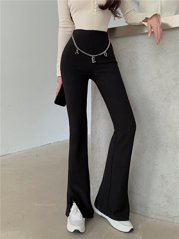 New year in early spring! [lucky] high waist versatile slim slit casual pants (with chain) (only casual pants) 1163# zxx