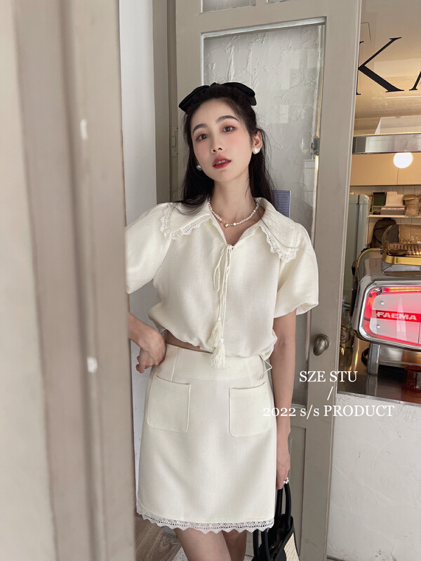 [Sze] small fragrance double pocket short skirt 90551# zxx