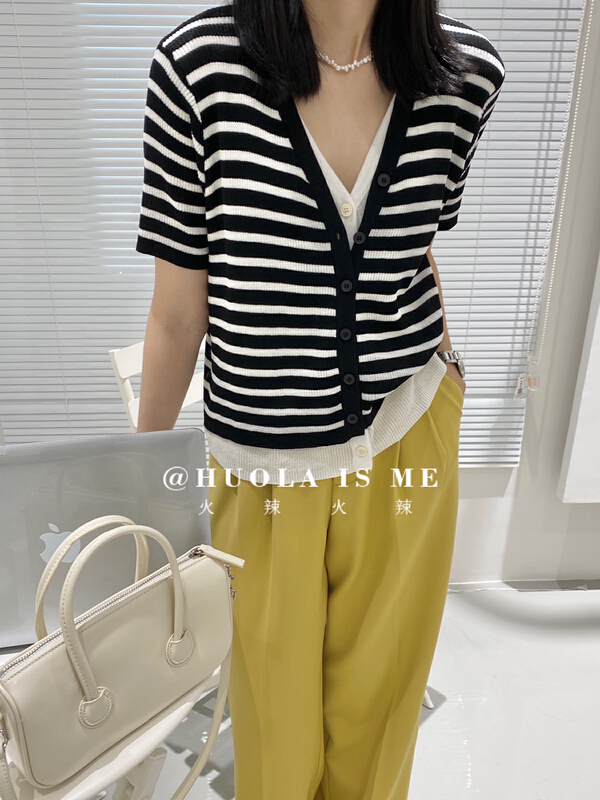 New in early summer! [hot Huola is me] Korean fashion fake two piece single breasted short sleeved T-shirt 3152# cqw