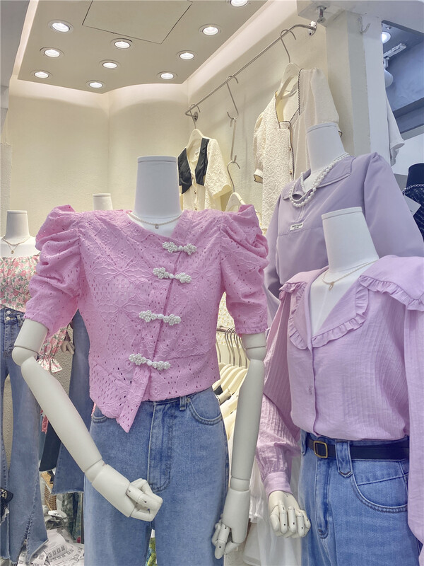 goods in stock! New in early summer! [Wo +] Korean sweet bubble sleeve button shirt 22182# zxx