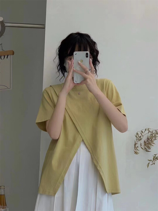 New year in early spring! [an studio] irregular hem comfortable short sleeve T-shirt ys1-8698# L