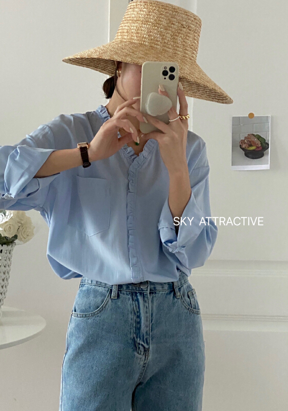 New year in early spring! [sky] V-neck versatile simple shirt 19228# HBx