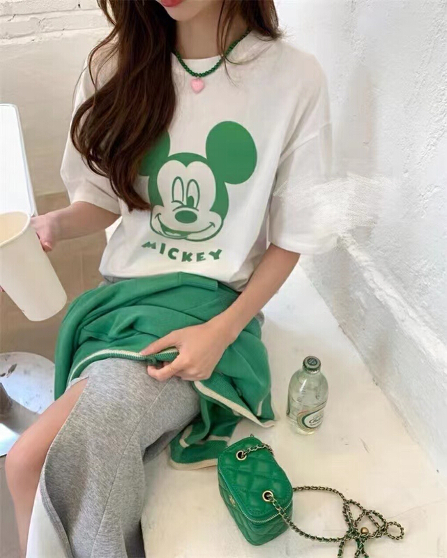 New year in early spring! [miss Xi Xi] loose and versatile printed cartoon Mickey round neck Pullover short sleeve T-shirt 1201# Cl