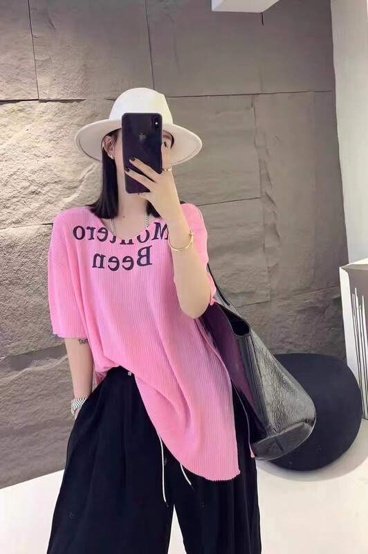 [D +] casual U-neck lettered printed short sleeve T-shirt 288-1# lwy