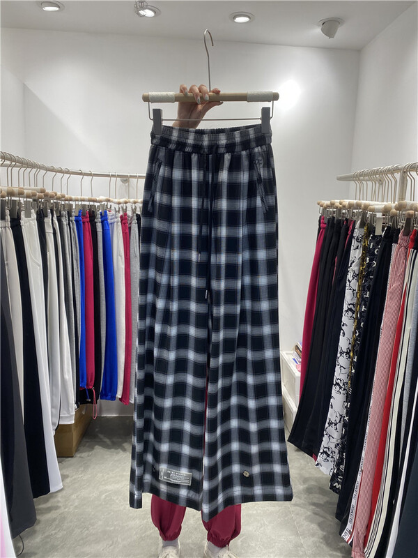 【F】 Korean versatile Plaid lace up casual pants 1335# HBx