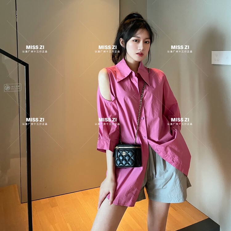 [miss Zi] Korean version solid color loose hollow out design shirt 2502# cqw