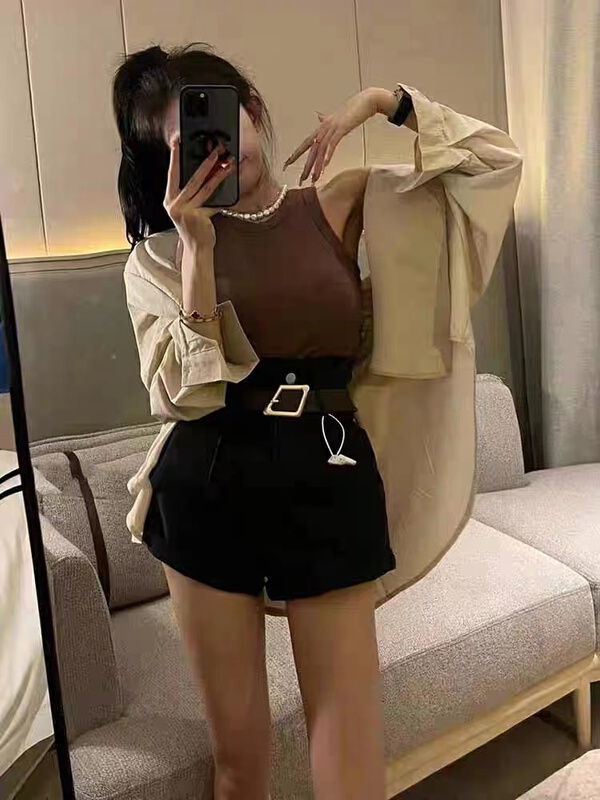 [AI x2 denim] Korean high waist and thin denim shorts (with belt) 6172# hjy