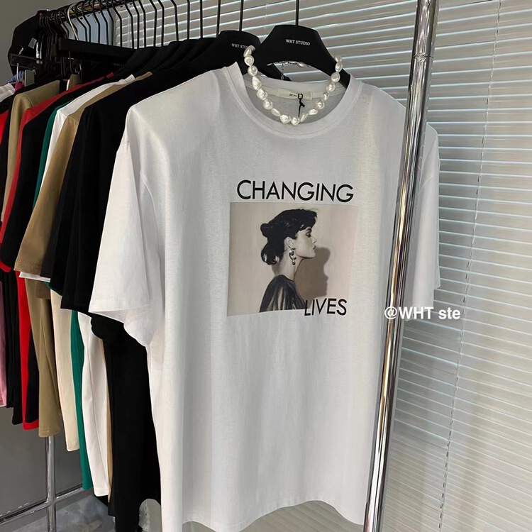 [wht] European and American printed Pullover short sleeve T-shirt ys1-4076# WTT