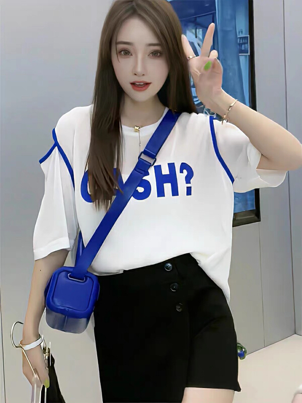 [jun.t] slim off shoulder round neck spice girl short sleeve + versatile skirt two piece suit 5961# PCZ