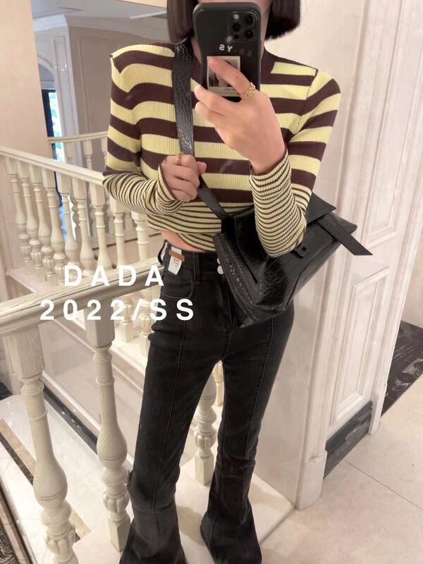 goods in stock! New year in early spring! [dada] crew neck stripe versatile T-shirt 8080# zxl