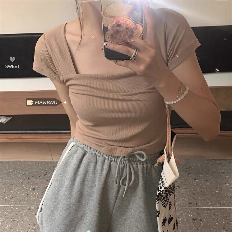 [xinyuanjieyi Xinyuan dressing] sweet cool square collar design sense of minority Spice Girls short sleeve T-shirt 531# Cl