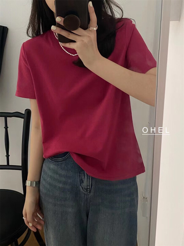 New year in early spring! [Ohel] foreign style versatile solid color comfortable Pullover short sleeve T-shirt 22108# CLS