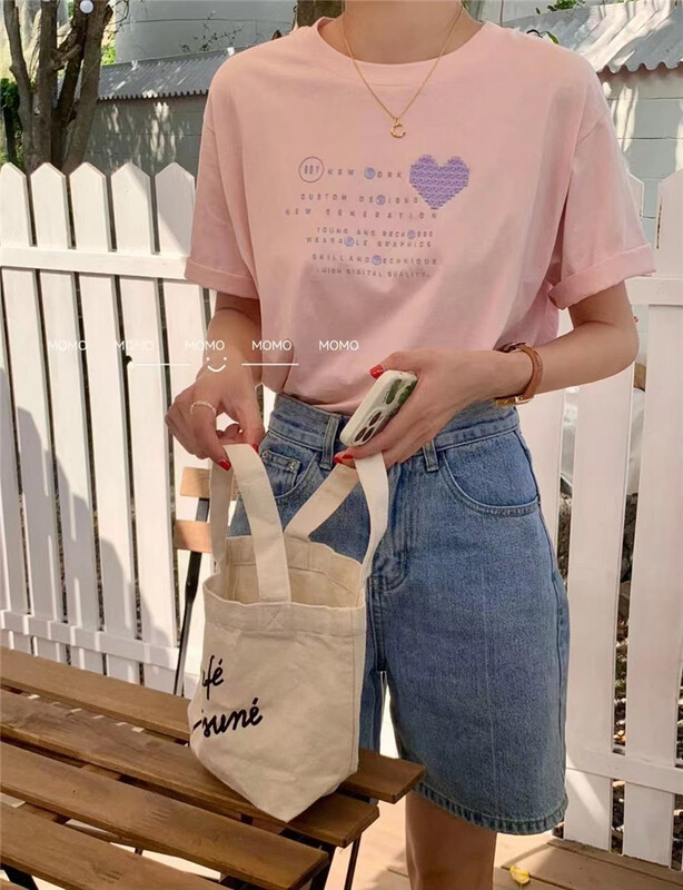 [Momo] Love Print loose short sleeve T-shirt 3879# HBx