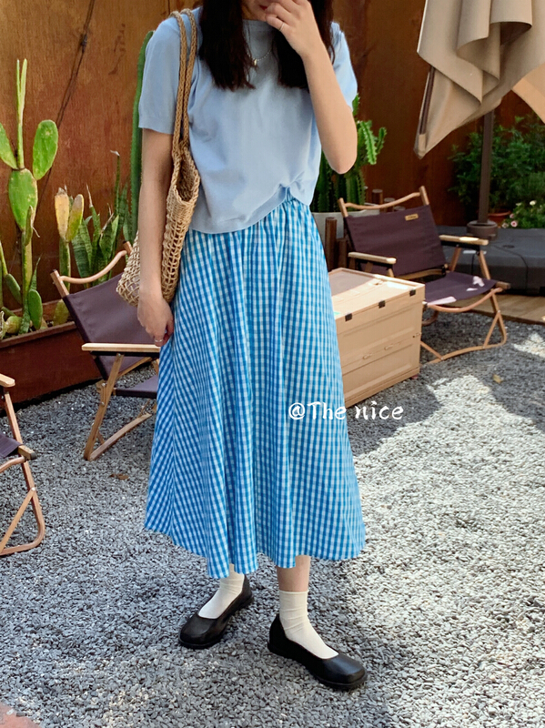 【THE NICE】田園風百搭格子半身裙  A5036#  HJY