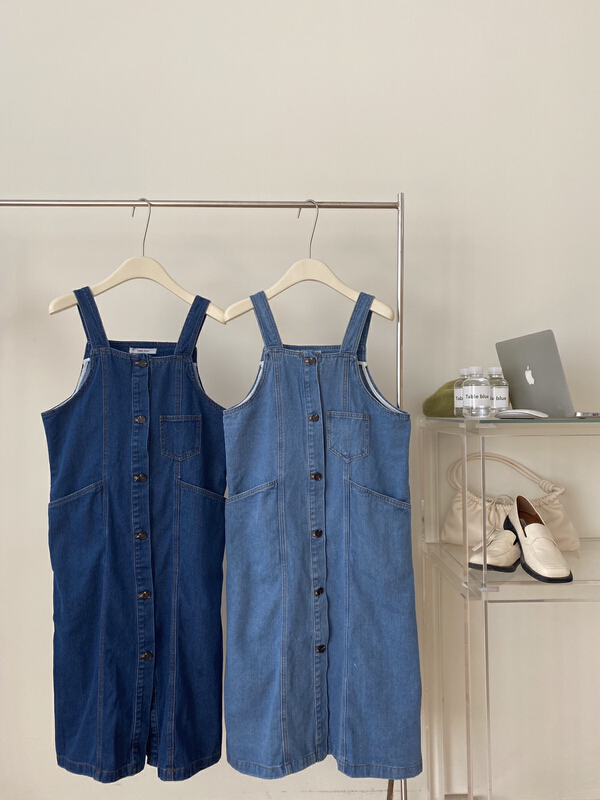 [table blue] Korean buckle denim strap skirt 2084# LSW