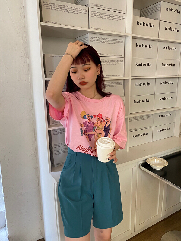 [m.two] American pattern back cross lace short sleeve T-shirt 7823# hyy