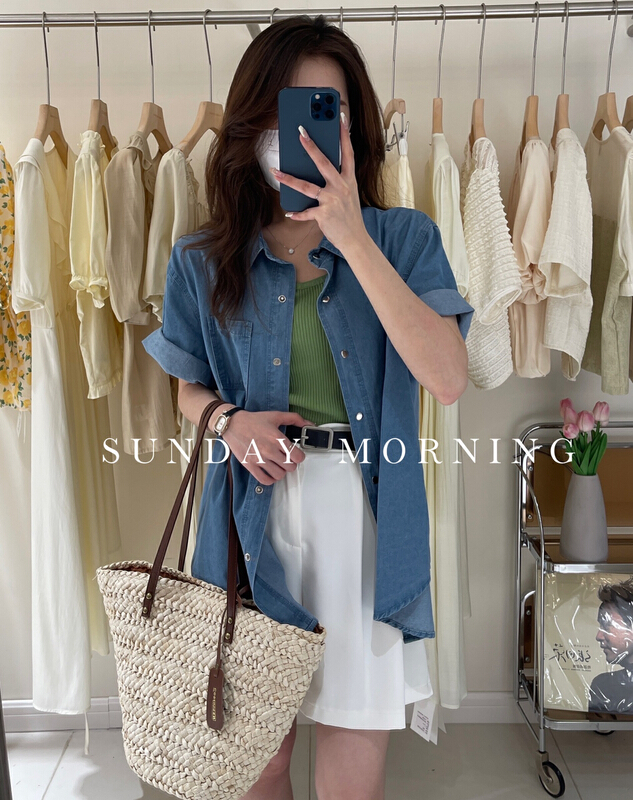 [Sunday morning] Korean Short Sleeve versatile ins shirt 6983# zjy