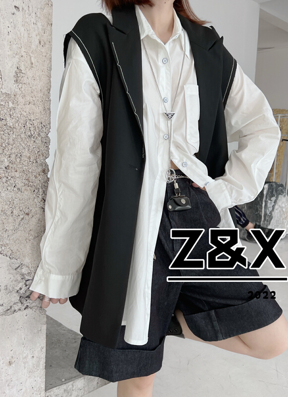 New year in early spring! [Z & x] open line shoulder leakage design suit vest 1053# L