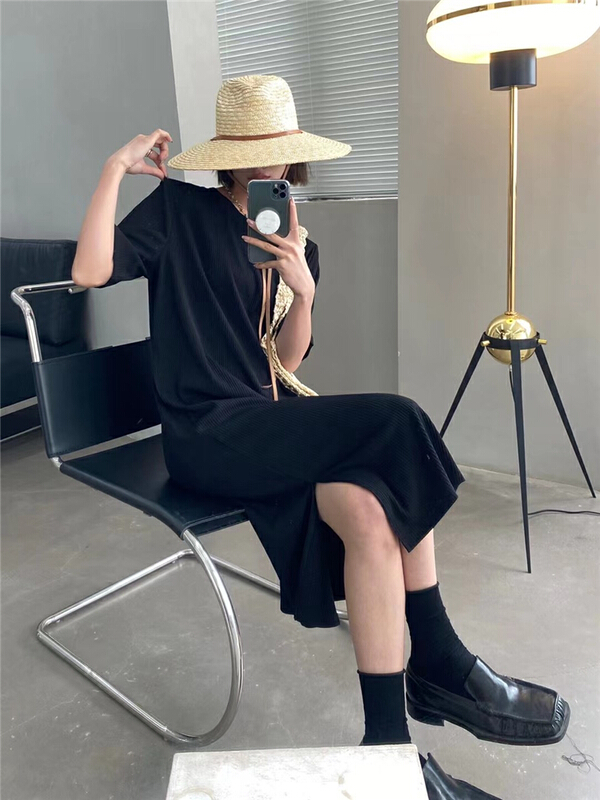 [black + white] round neck lady dress 2s10492t# hyy