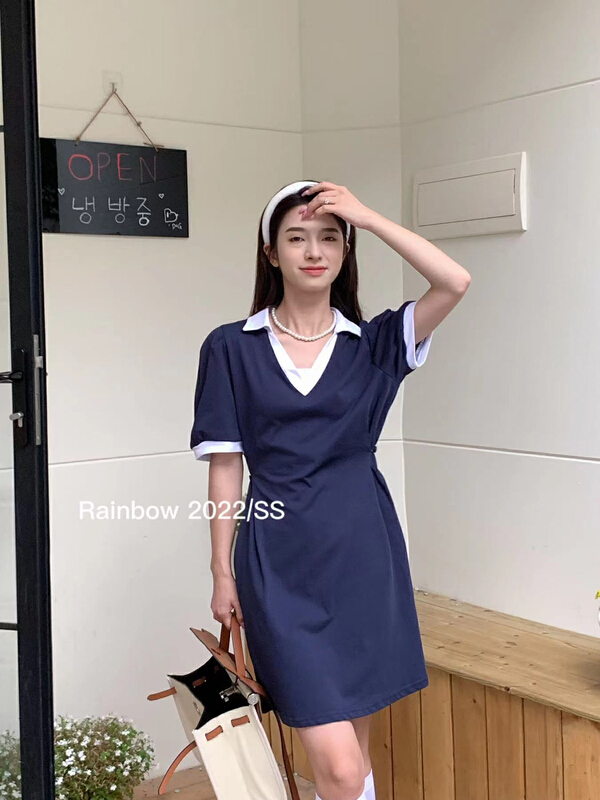 [rainbow] Korean casual polo collar waist dress 30120# WTT